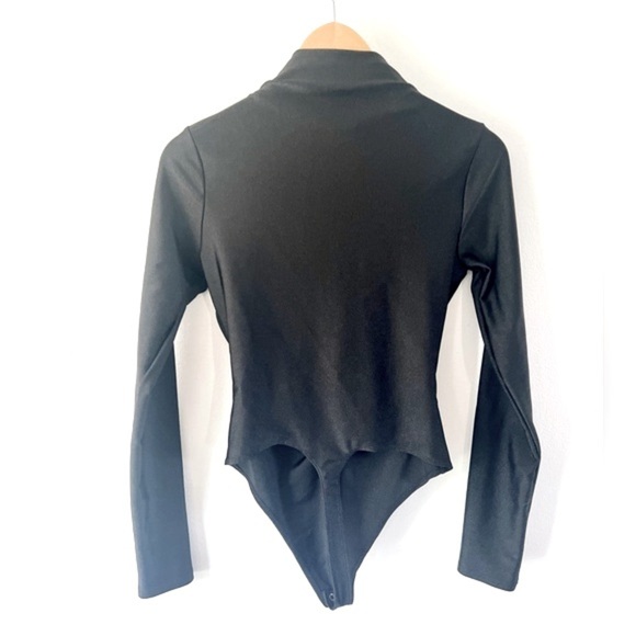Good American Disco Ruched Funnel Long Sleeve Black Thong Bodysuit Size Large - Picture 6 of 7